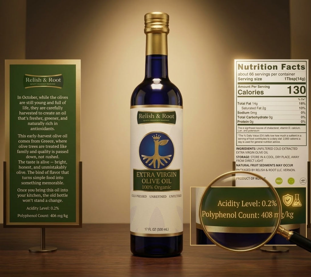 Relish & Root 100% Organic Extra Virgin Olive Oil
